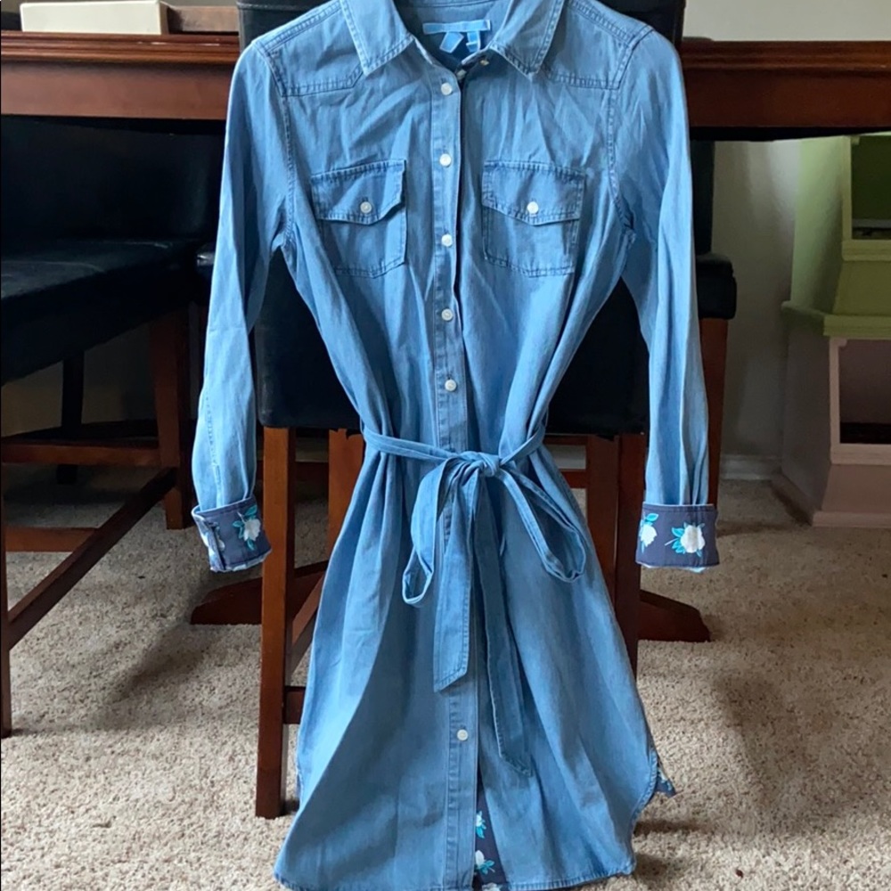 Denim front tie dress